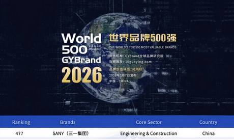 SANY Once Again Named to 2026 World's 500 Most Influential Brands